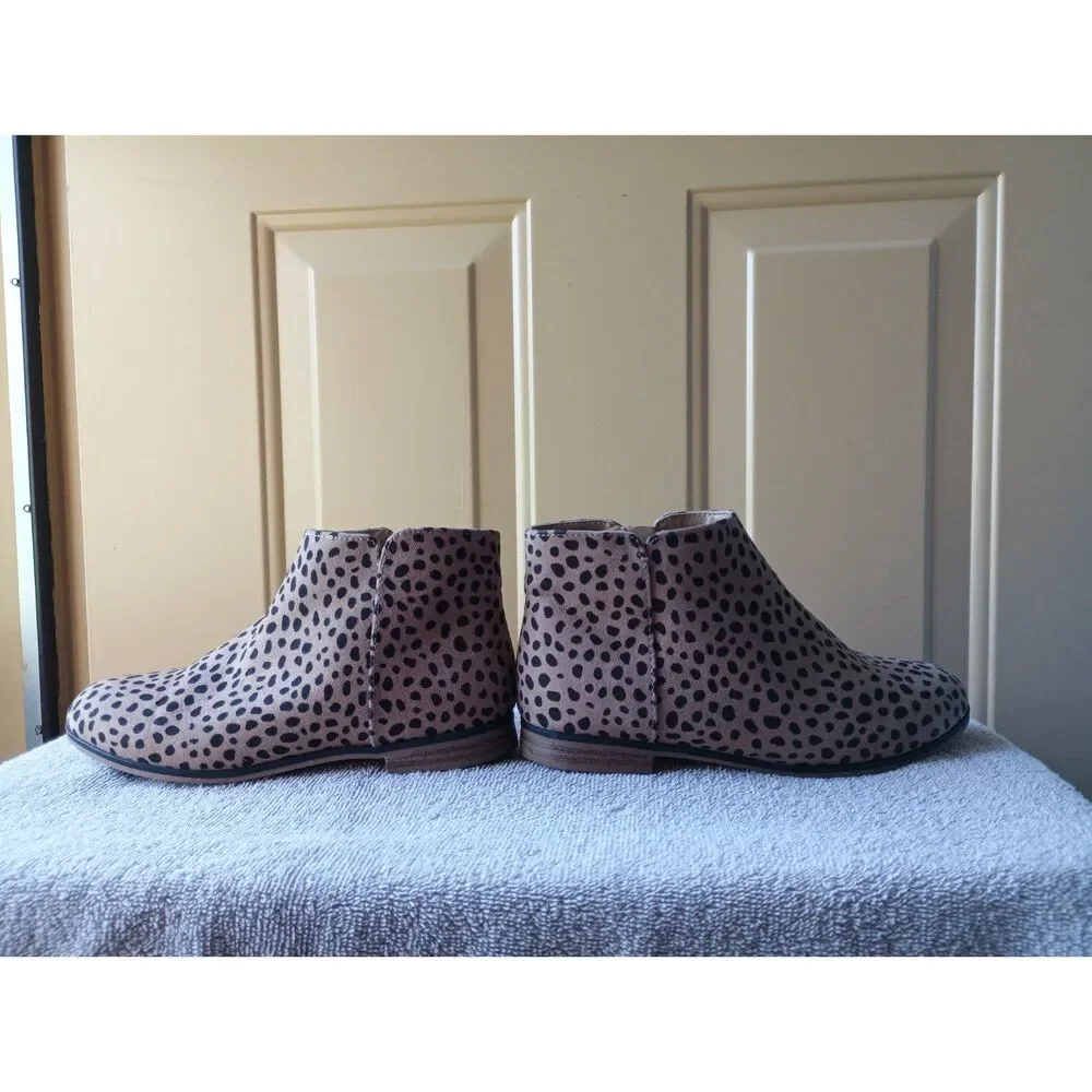Cat & Jack Girls Cheetah Print Suede Side Zip Ankle Booties Size 4Y